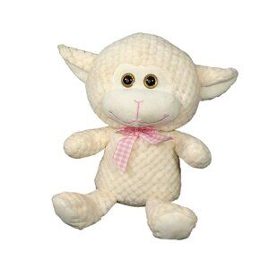 Kellytoy Lamb Sheep Pink Gingham Tie Plush Stuffed Animal Toy Ivory Ages 3+